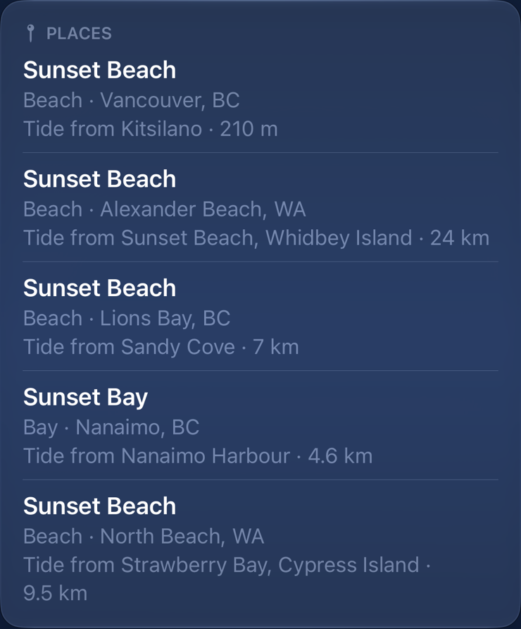 Search result rows